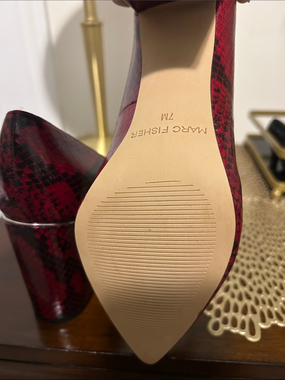 Marc Fisher Red and Black Snake-Print Block Heel Pumps - Picture 5 of 5